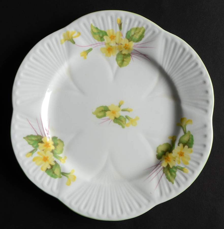 Primrose (Dainty Shape, Green Trim) Dessert/Pie Plate by Shelley-1