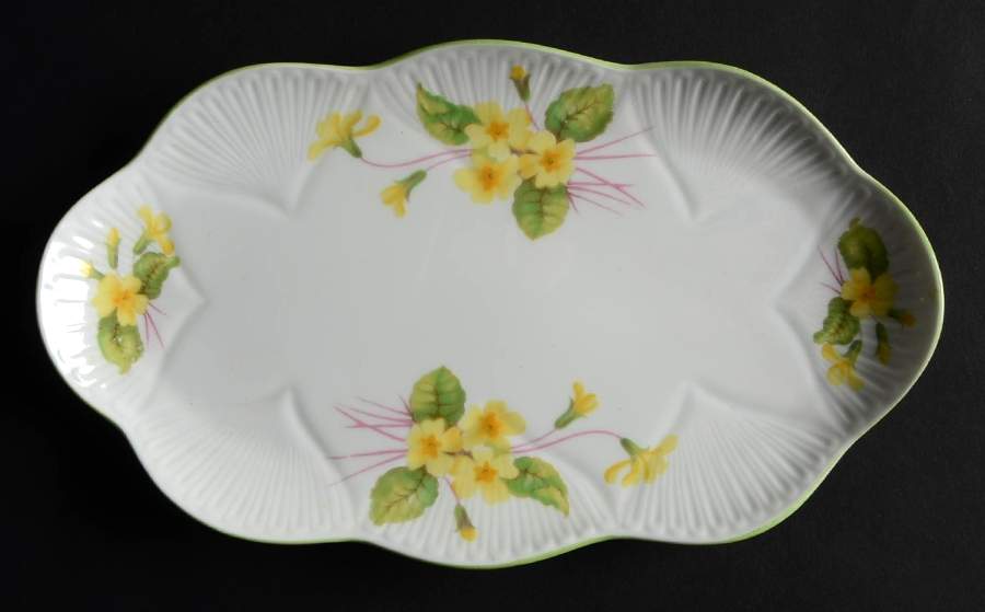 Primrose (Dainty Shape, Green Trim) Tray for Mini Creamer & Open Sugar by Shelley-1