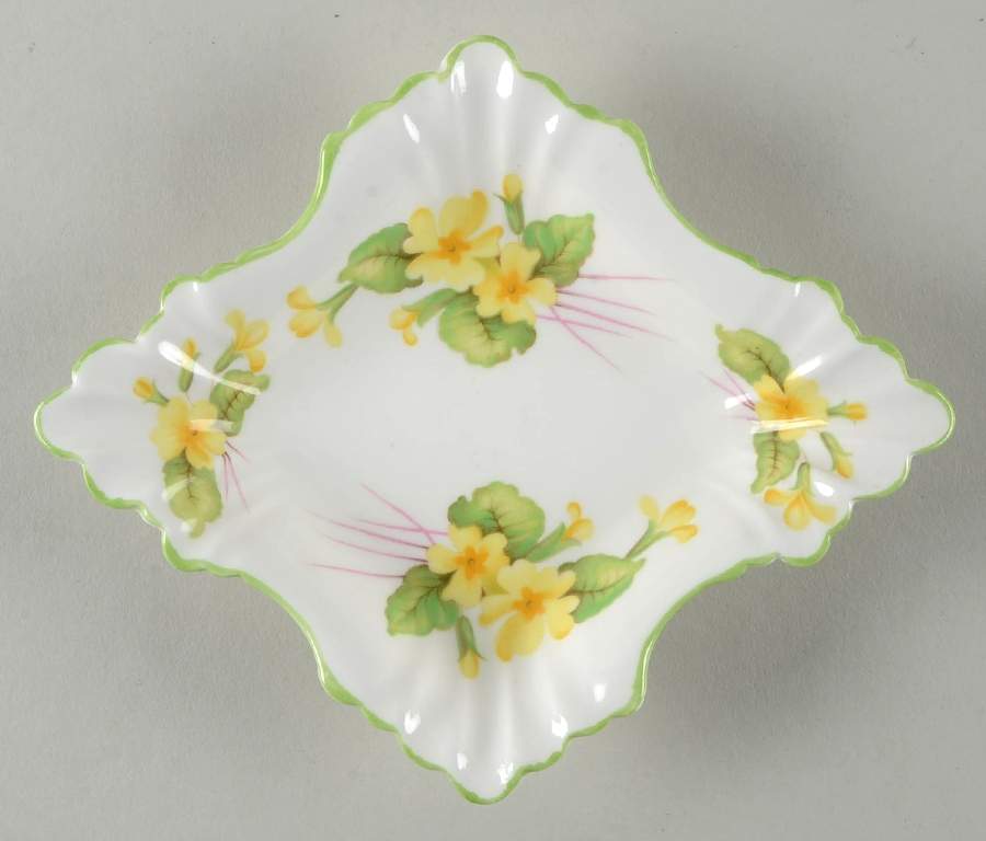 Primrose (Dainty Shape, Green Trim) 6" Sweet Meat Dish by Shelley-1