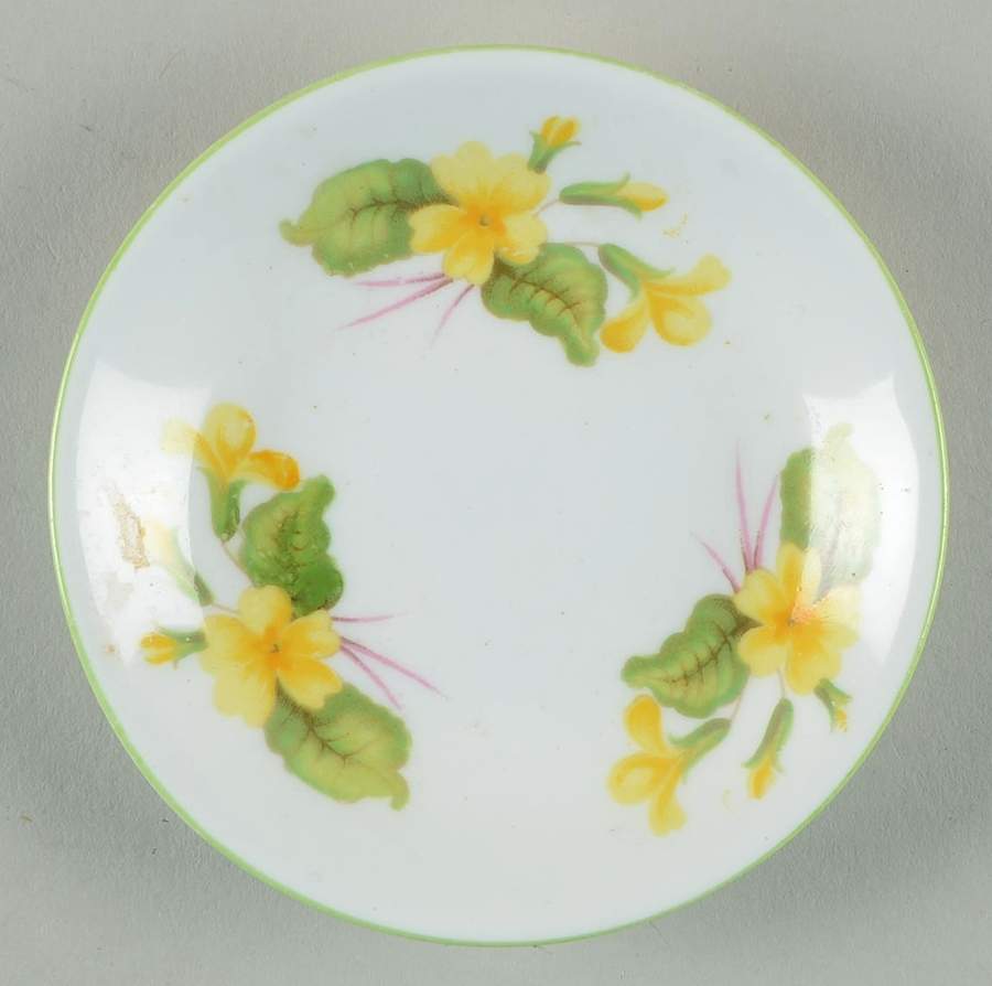 Primrose (Dainty Shape, Green Trim) Butter Pat by Shelley-1