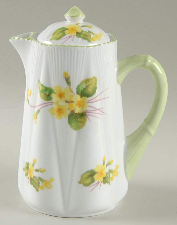 Primrose (Dainty Shape, Green Trim) Hot Water Jug & Lid by Shelley-1