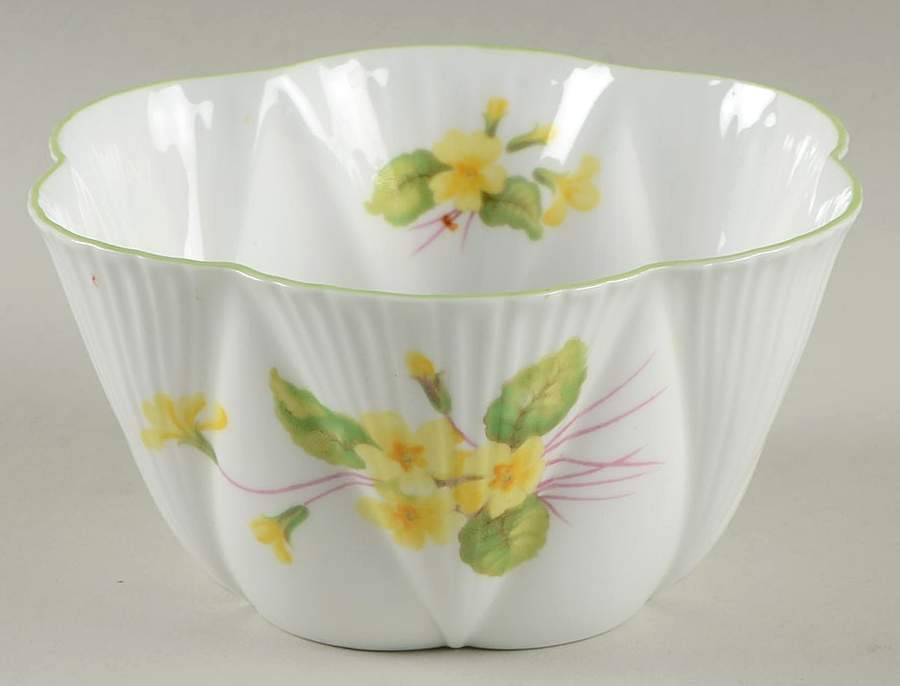 Primrose (Dainty Shape, Green Trim) Cranberry Bowl by Shelley-1