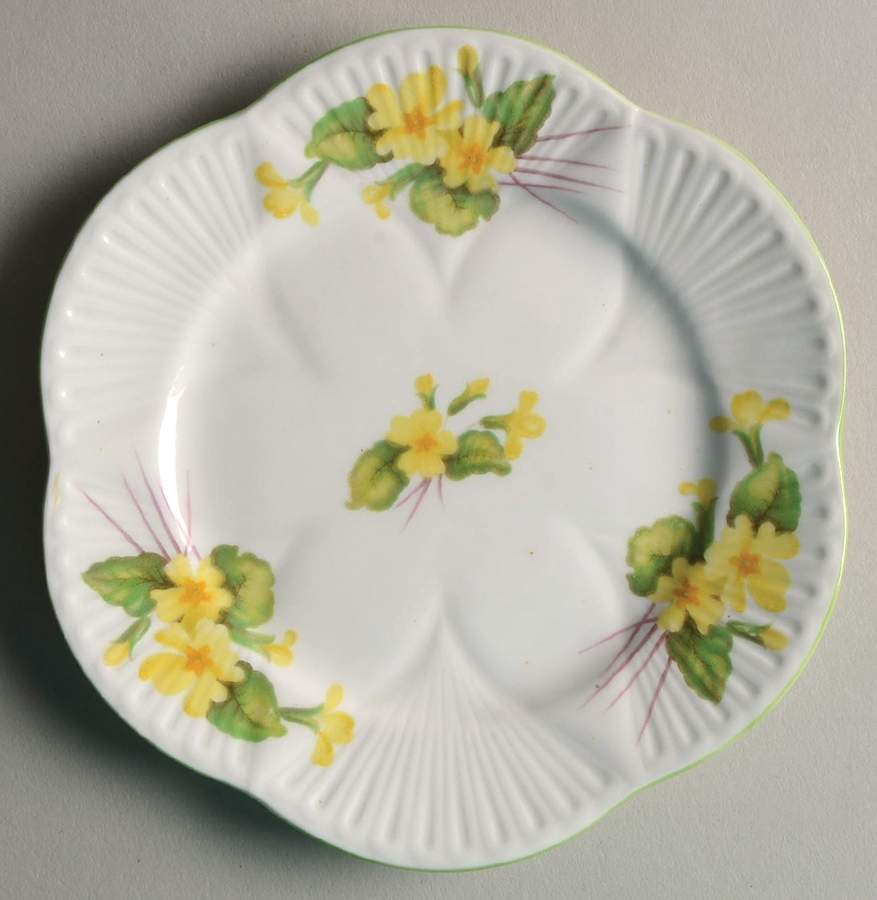 Primrose (Dainty Shape, Green Trim) Bread & Butter Plate by Shelley-1