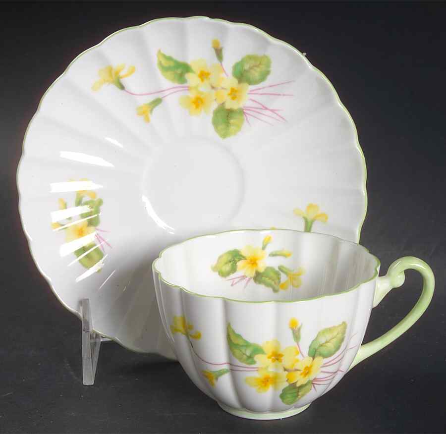 Primrose (Ribbed, Flutedshape) Flat Cup & Saucer Set by Shelley-1