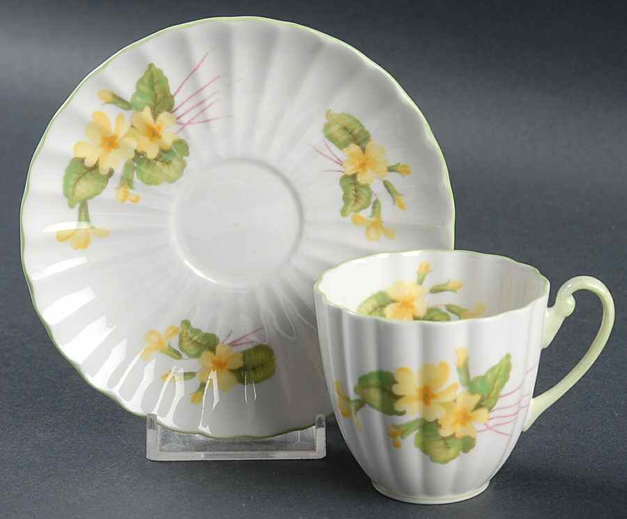 Primrose (Ribbed, Flutedshape) Flat Demitasse Cup & Saucer Set by Shelley-1