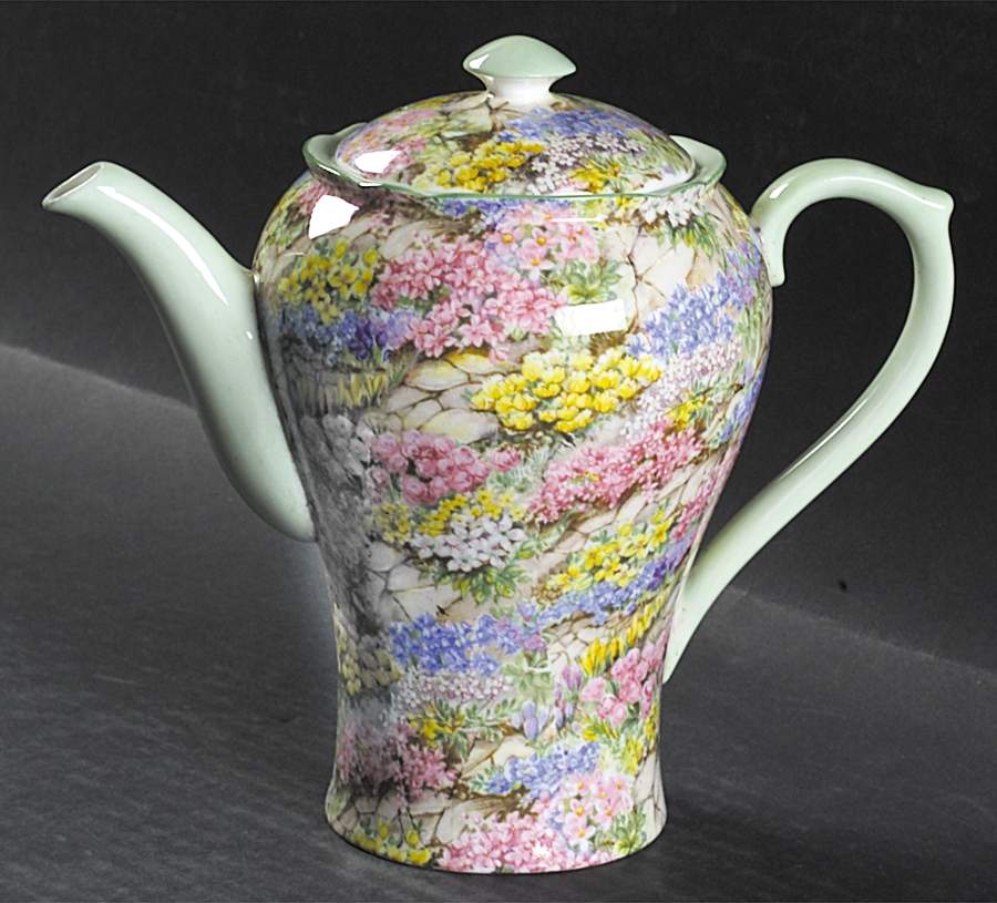 Rock Garden (Green Trim) Coffee Pot & Lid by Shelley-1