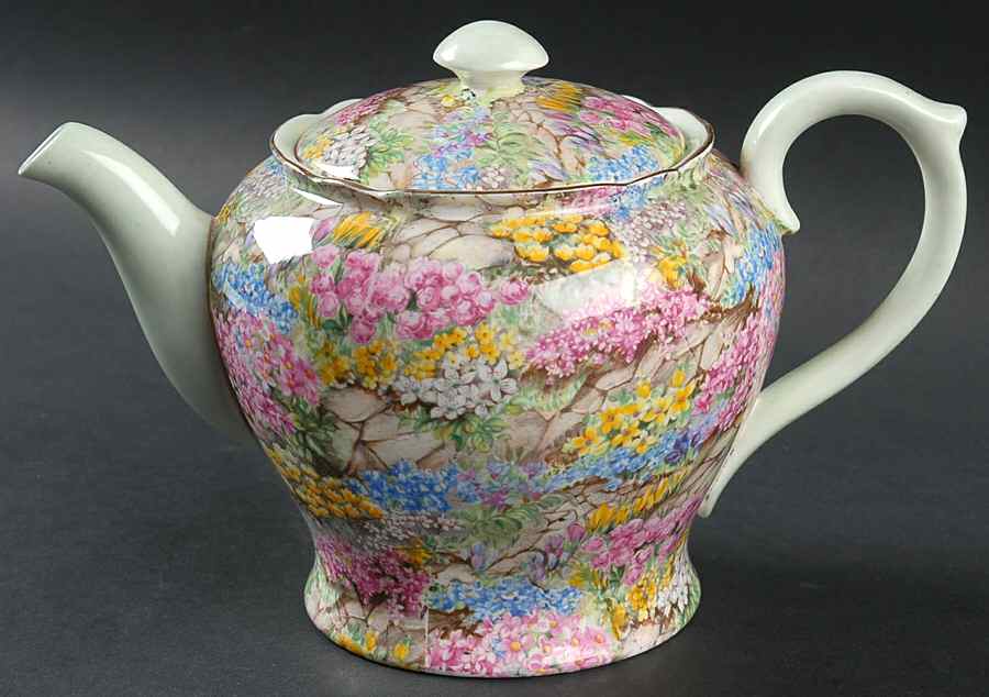 Rock Garden (Gold Trim) Teapot & Lid by Shelley-1