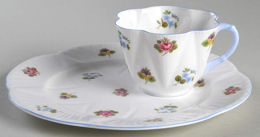 Rose, Pansy, Forget Me Not Snack Plate & Cup Set by Shelley-1