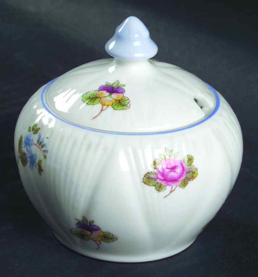 Rose, Pansy, Forget Me Not Mustard Jar & Lid by Shelley-1