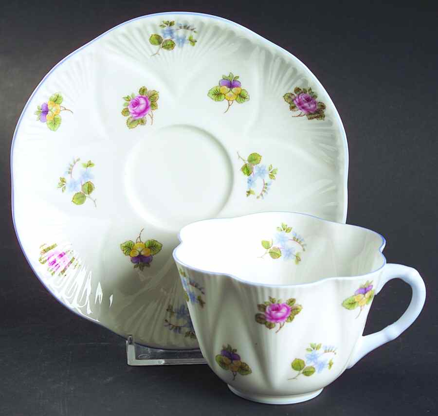 Rose, Pansy, Forget Me Not Flat Cup & Saucer Set by Shelley-1