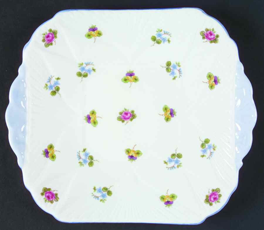 Rose, Pansy, Forget Me Not Square Handled Cake Plate by Shelley-1