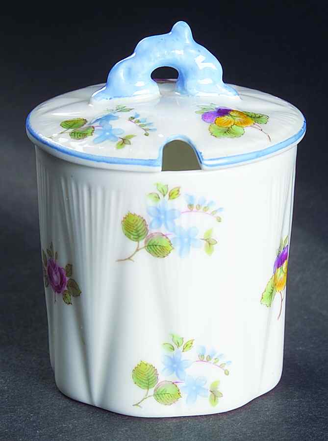 Rose, Pansy, Forget Me Not Mustard Jar & Lid by Shelley-1