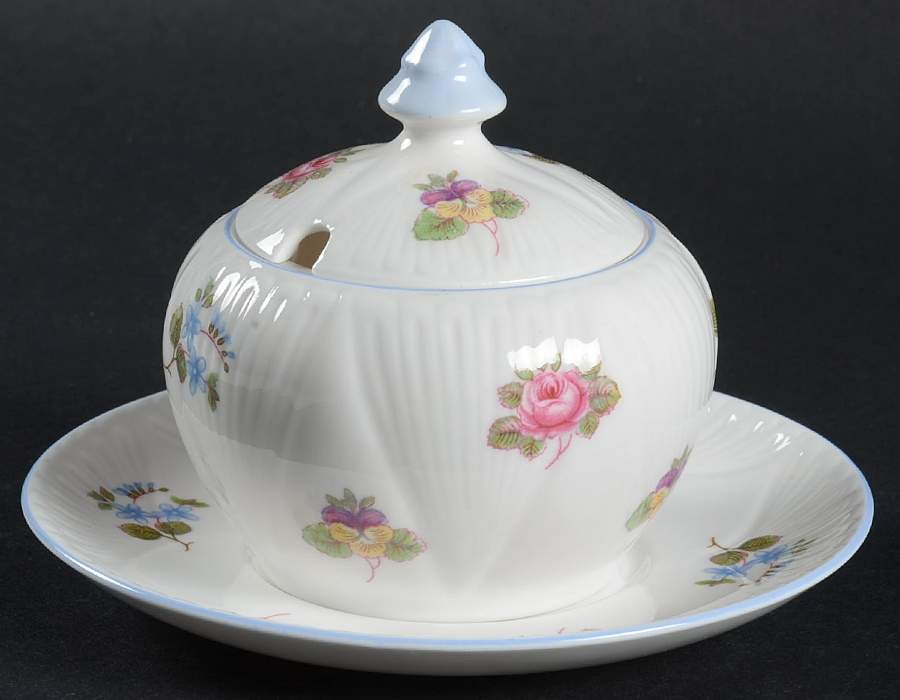 Rose, Pansy, Forget Me Not Mustard & Lid with Underplate by Shelley-1