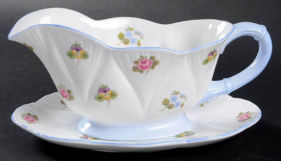 Rose, Pansy, Forget Me Not Gravy Boat & Underplate by Shelley-1