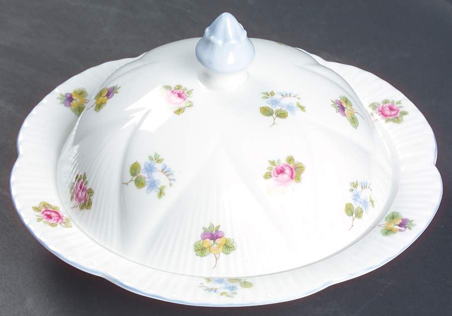 Rose, Pansy, Forget Me Not Round Covered Butter by Shelley-1