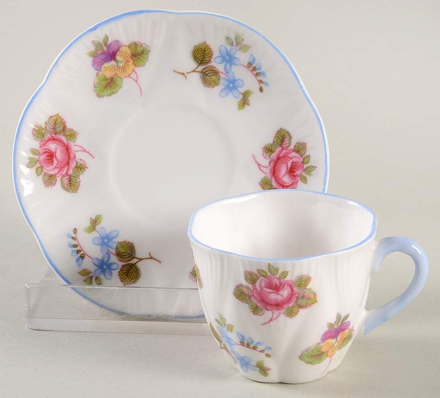 Rose, Pansy, Forget Me Not Flat Toy Cup and Saucer Set by Shelley-1