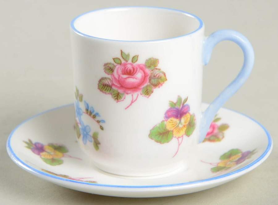 Rose, Pansy, Forget Me Not Flat Toy Cup and Saucer Set by Shelley-1