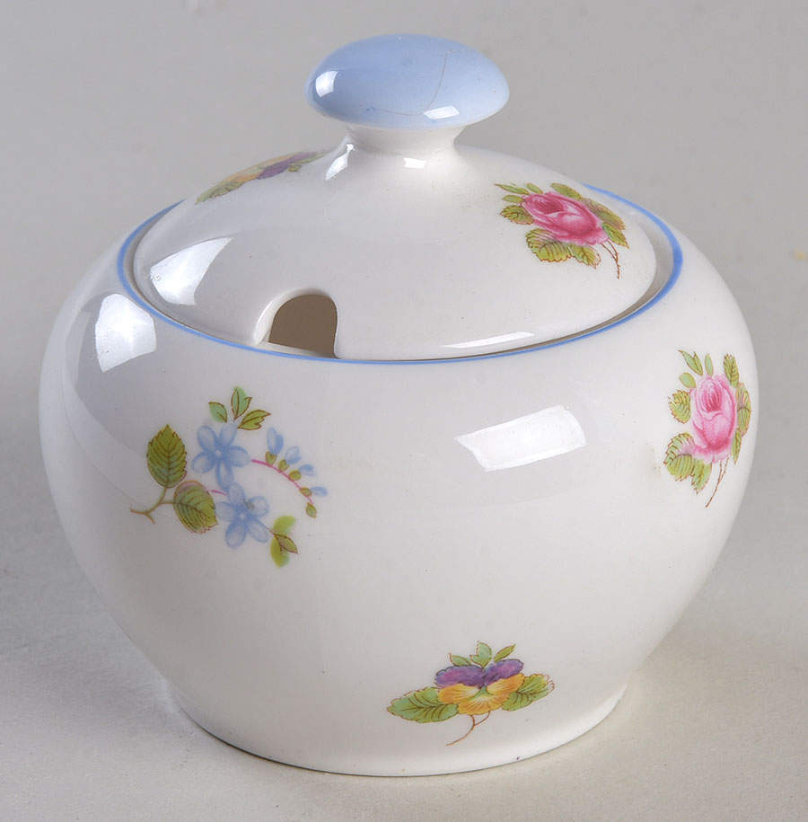Rose, Pansy, Forget Me Not Mustard Jar & Lid by Shelley-1