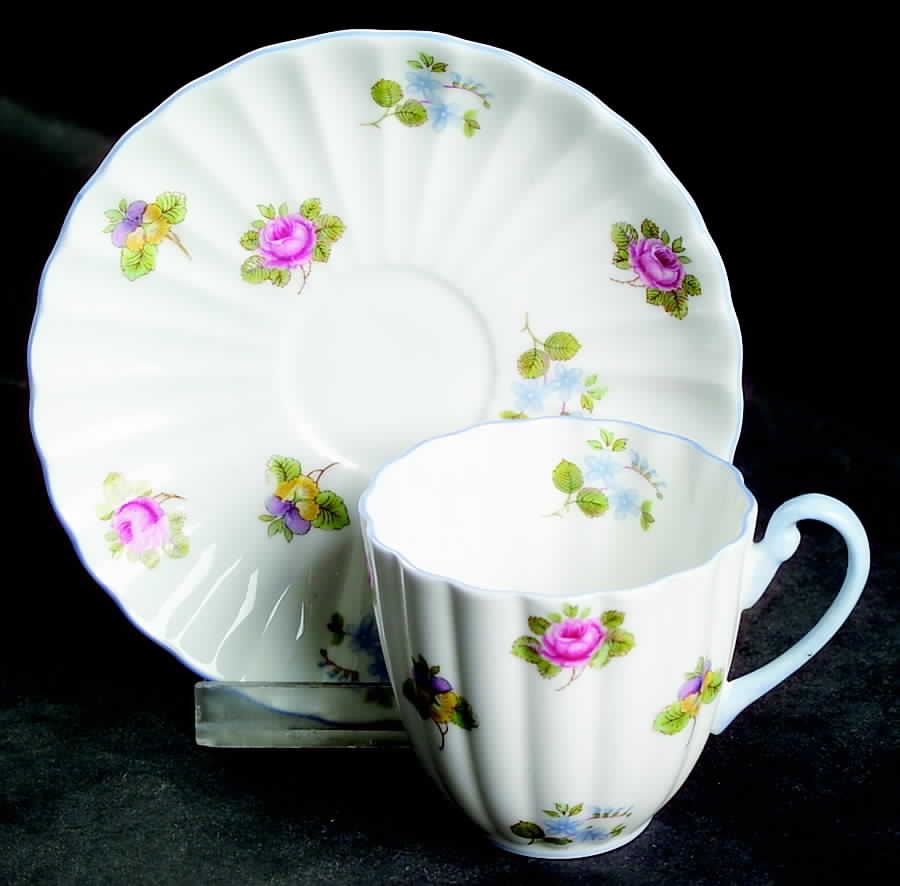 Rose, Pansy, Forget Me Not Flat Demitasse Cup & Saucer Set by Shelley-1