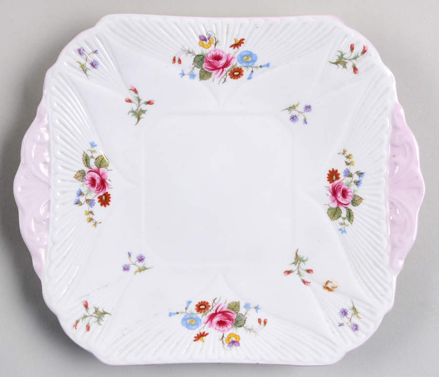 Rose & Red Daisy (Dainty) Square Handled Cake Plate by Shelley-1