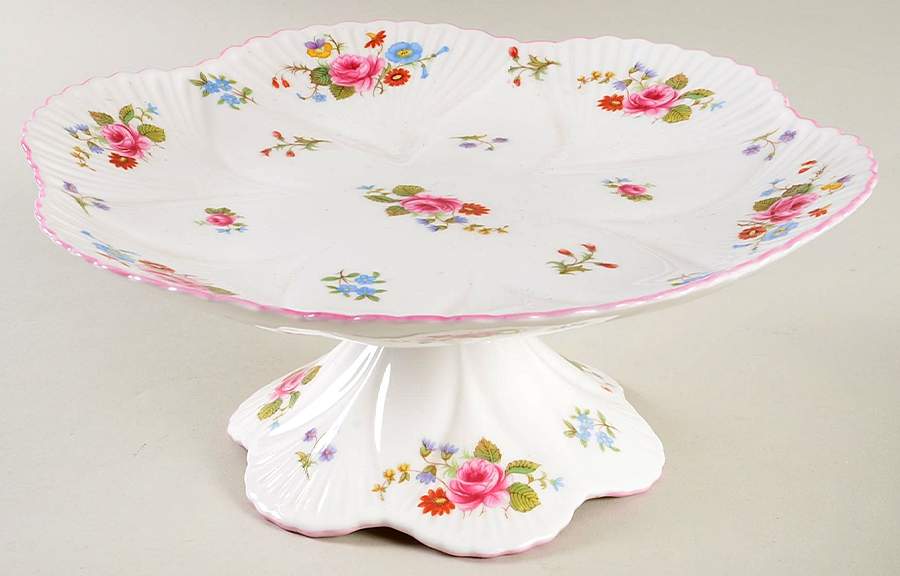 Rose & Red Daisy (Dainty) 8" Diameter Pedestal Cake Stand by Shelley-1