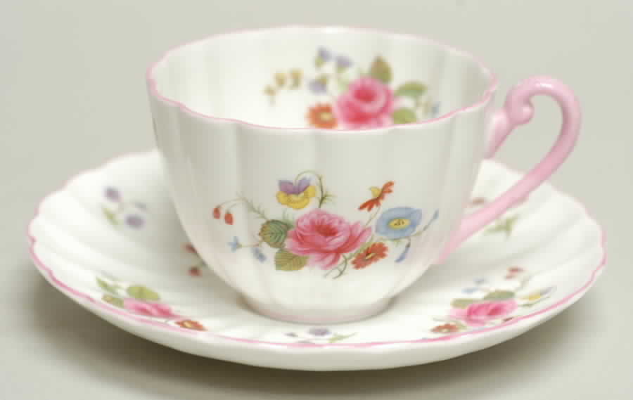 Rose & Red Daisy (Fluted) Flat Cup & Saucer Set by Shelley-1