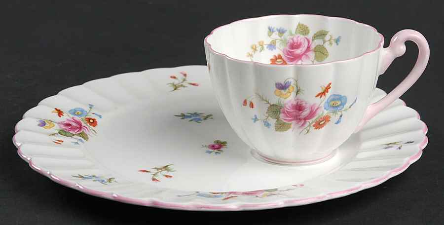Rose & Red Daisy (Fluted) Snack Plate & Cup Set by Shelley-1