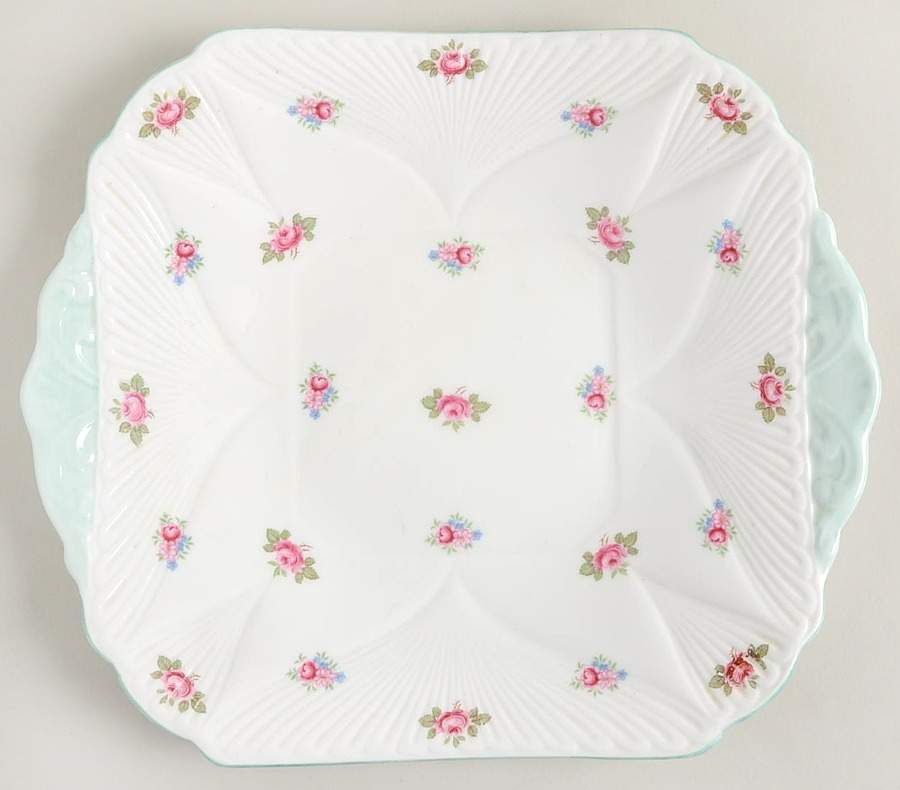 Rosebud (Dainty Shape) Square Handled Cake Plate by Shelley-1
