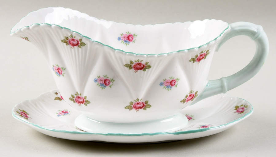 Rosebud (Dainty Shape) Gravy Boat & Underplate by Shelley-1