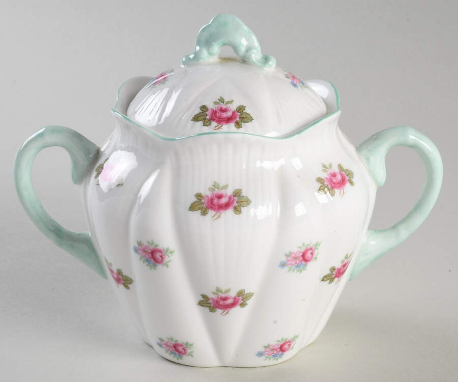 Rosebud (Dainty Shape) Sugar Bowl & Lid by Shelley-1