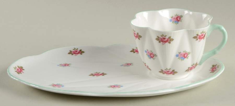 Rosebud (Dainty Shape) Snack Plate & Cup Set by Shelley-1