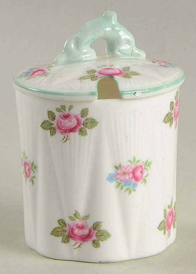 Rosebud (Dainty Shape) Mustard Jar & Lid by Shelley-1
