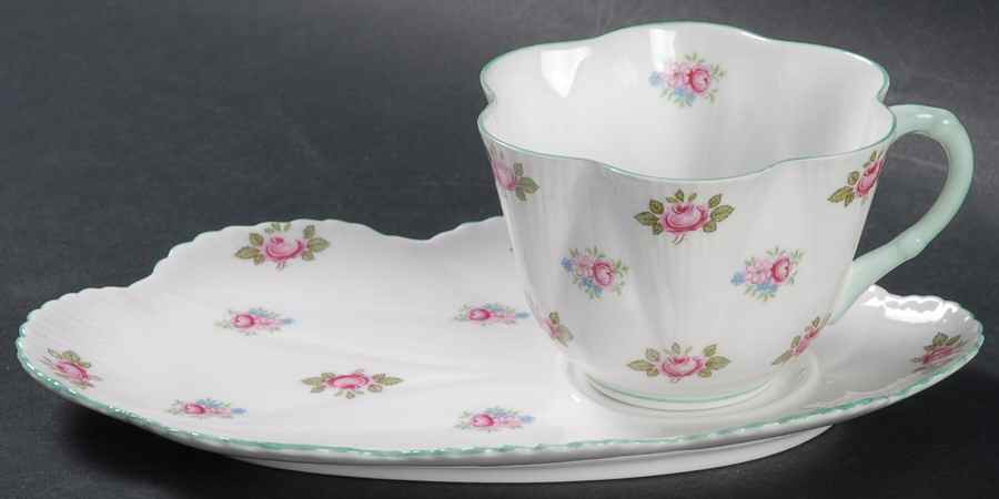 Rosebud (Dainty Shape) Dessert Plate & Cup Set by Shelley-1