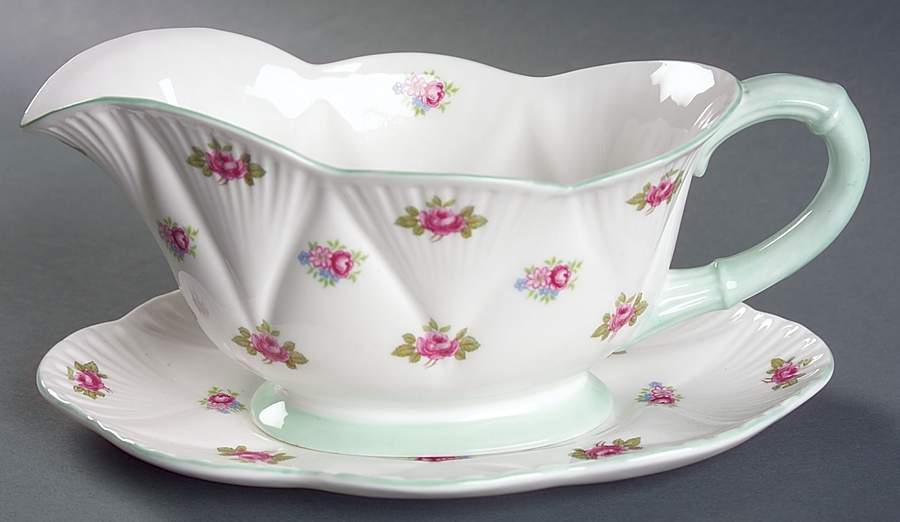 Rosebud (Dainty Shape) Gravy Boat & Underplate by Shelley-1