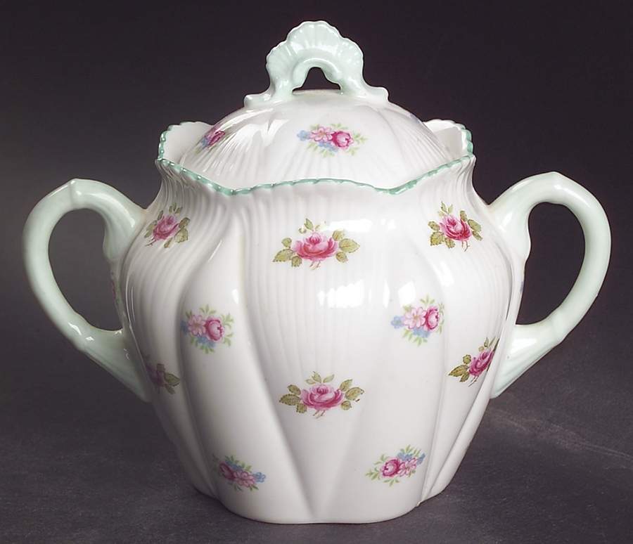 Rosebud (Dainty Shape) Sugar Bowl & Lid by Shelley-1