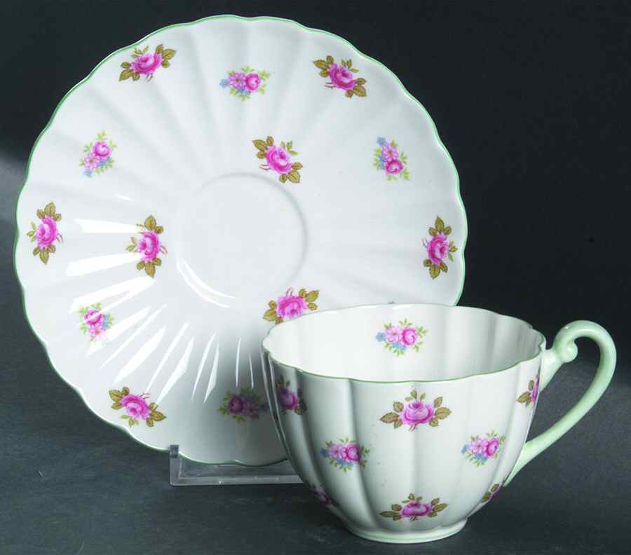 Rosebud (Fluted) Flat Cup & Saucer Set by Shelley-1
