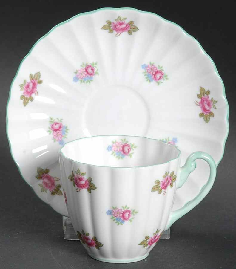 Rosebud (Fluted) Flat Demitasse Cup & Saucer Set by Shelley-1