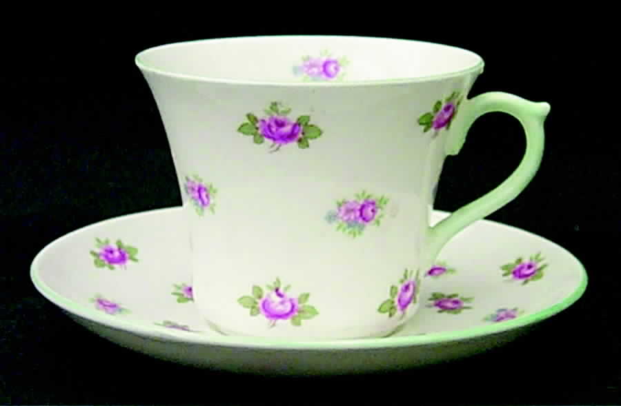 Rosebud (Smooth Edge) Flat Cup & Saucer Set by Shelley-1