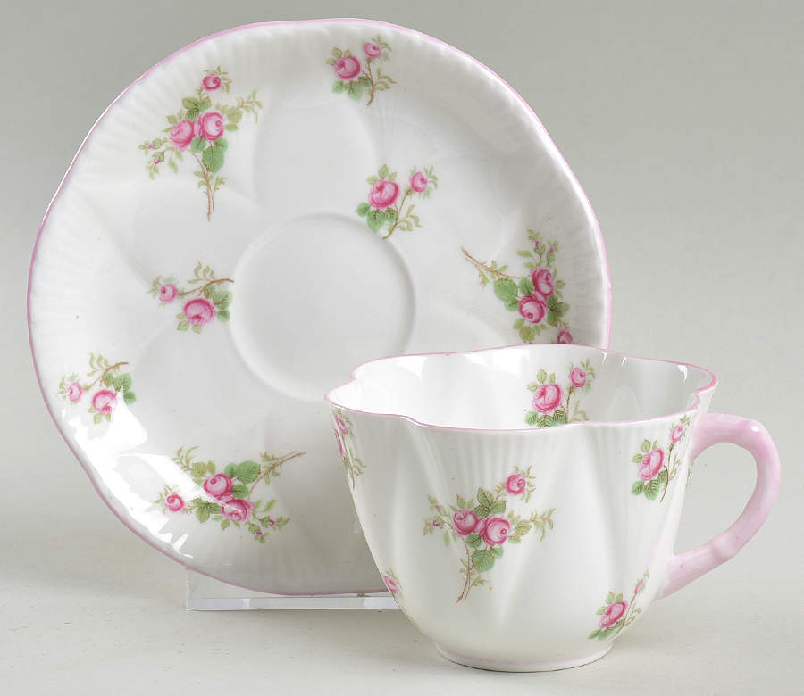 Bridal Rose (Dainty Shape) Flat Cup & Saucer Set by Shelley-1