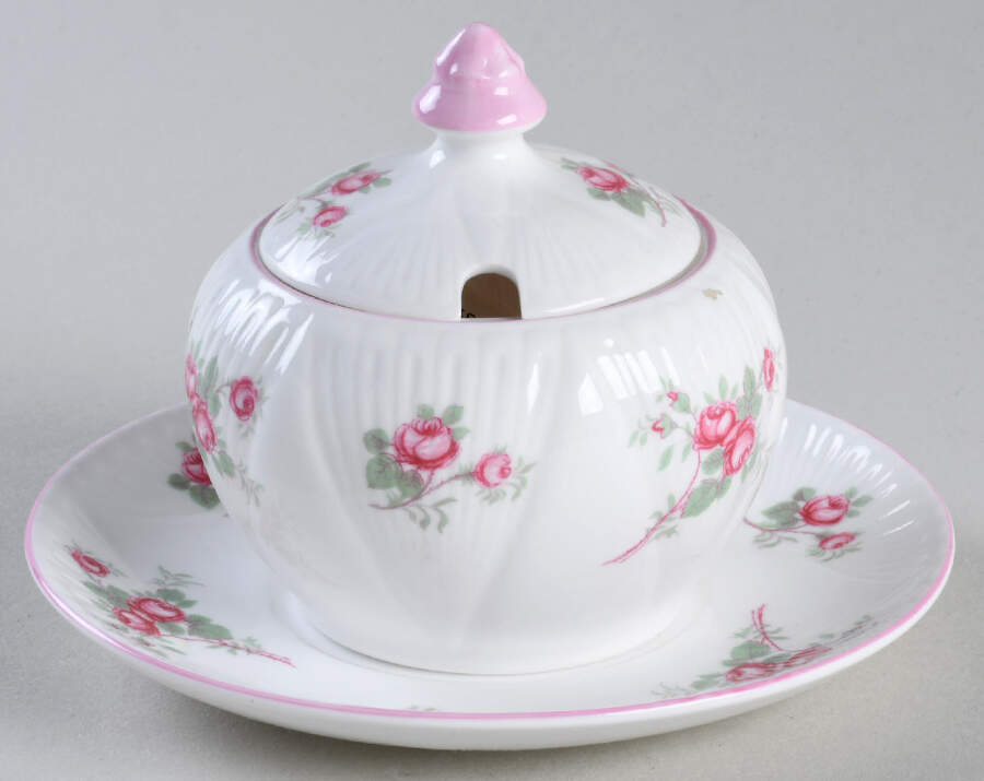Bridal Rose (Dainty Shape) Mustard & Lid with Underplate by Shelley-1