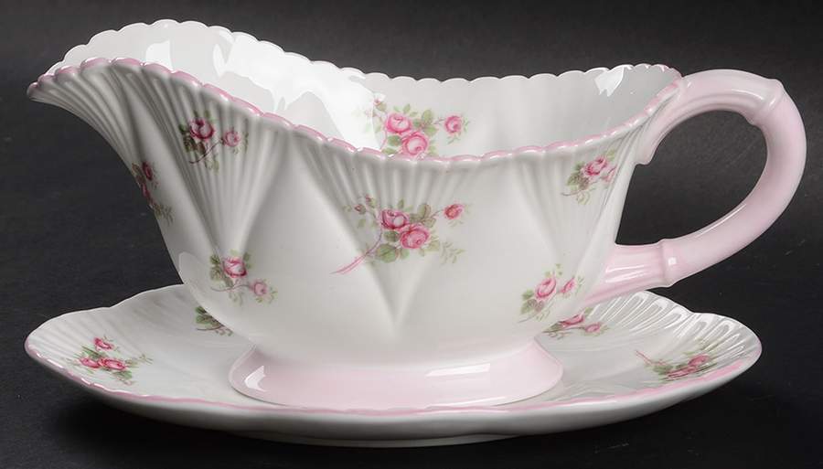 Bridal Rose (Dainty Shape) Gravy Boat & Underplate by Shelley-1