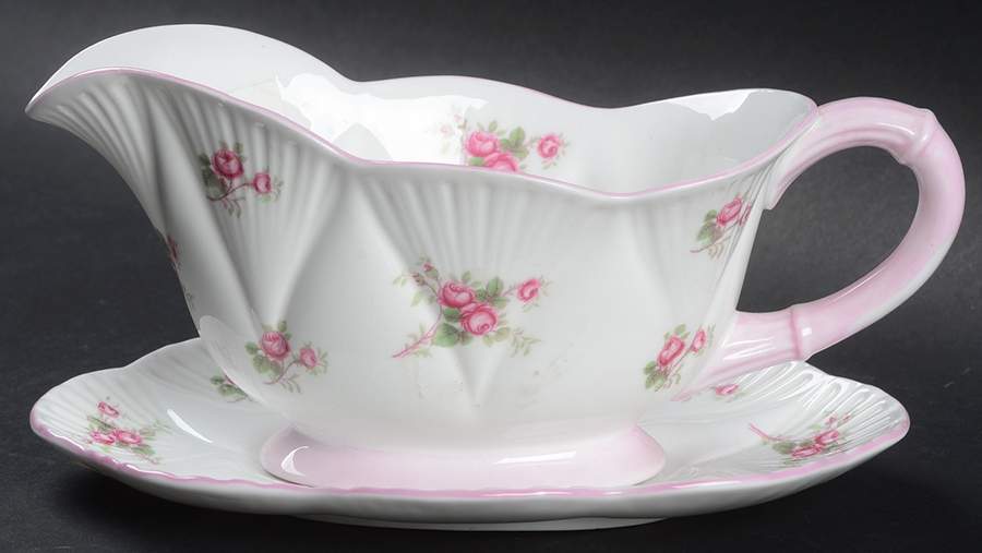 Bridal Rose (Dainty Shape) Gravy Boat & Underplate by Shelley-1