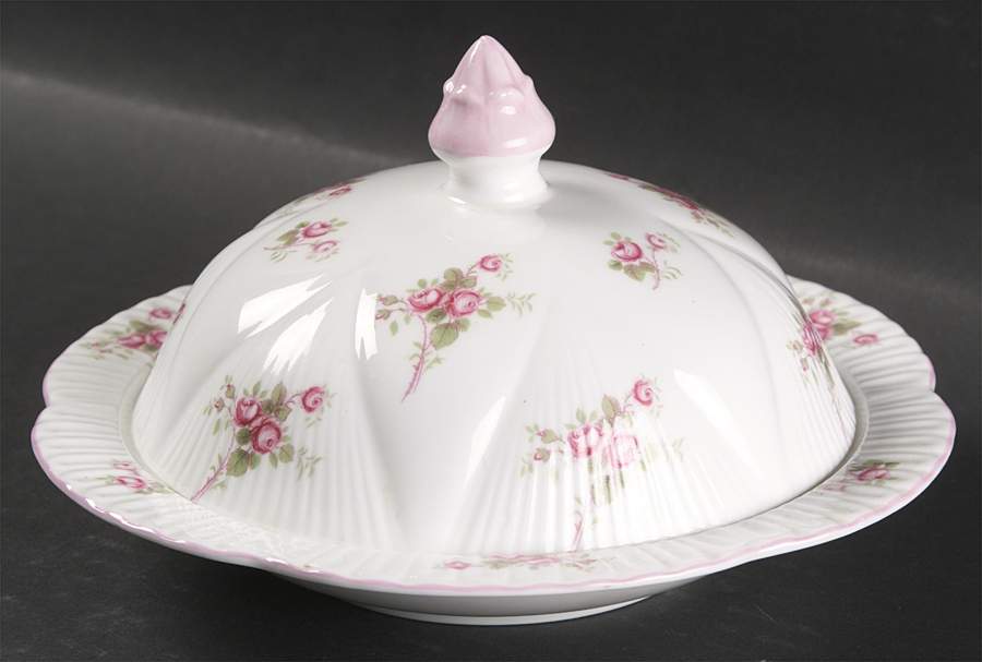 Bridal Rose (Dainty Shape) Round Covered Butter by Shelley-1