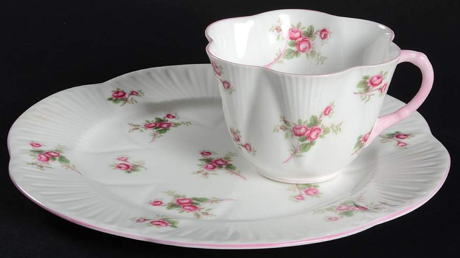 Bridal Rose (Dainty Shape) Snack Plate & Regular Flat Cup by Shelley-1
