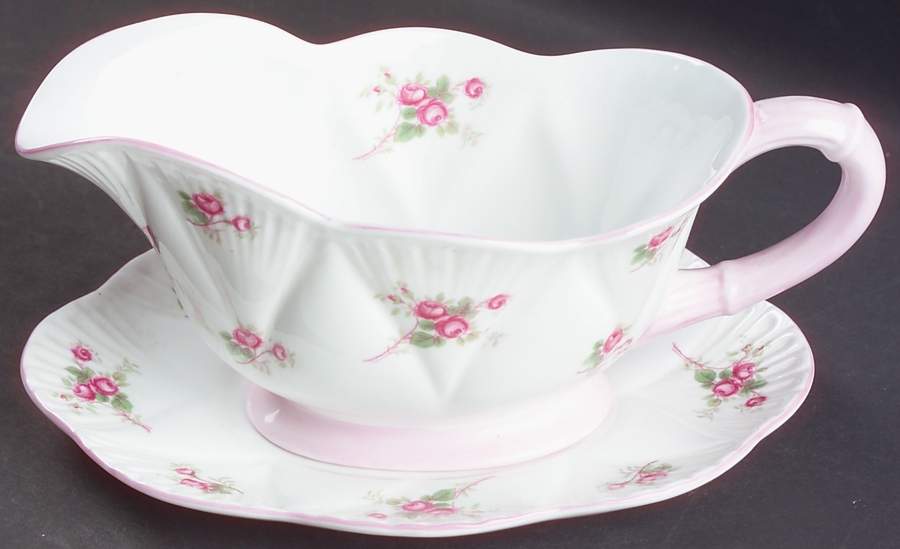 Bridal Rose (Dainty Shape) Gravy Boat & Underplate by Shelley-1