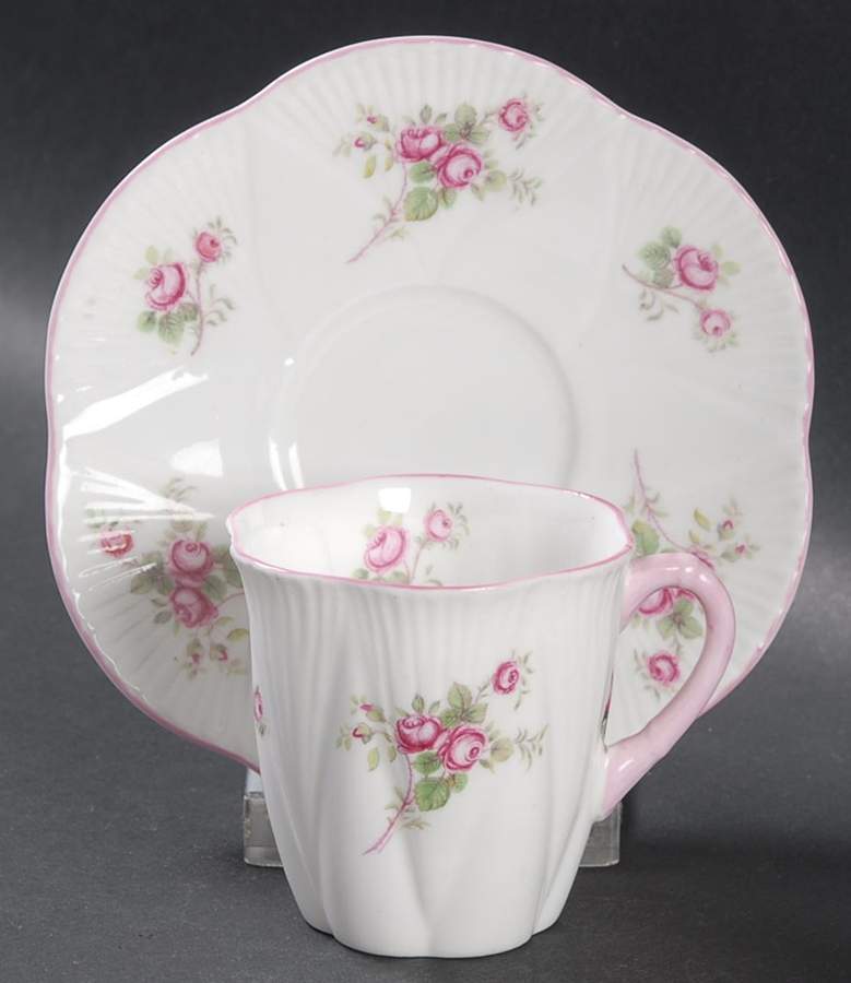 Bridal Rose (Dainty Shape) Flat Demitasse Cup & Saucer Set by Shelley-1