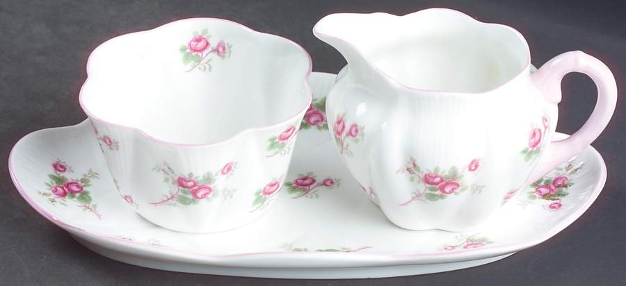 Bridal Rose (Dainty Shape) Mini Creamer & Open Sugar with Tray by Shelley-1