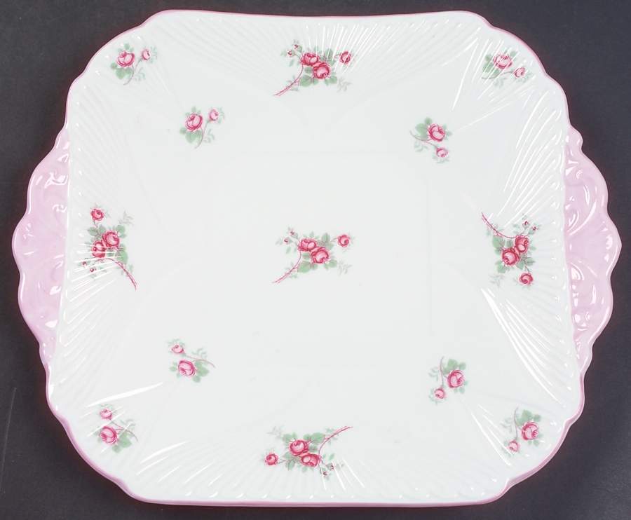 Bridal Rose (Dainty Shape) Square Handled Cake Plate by Shelley-1