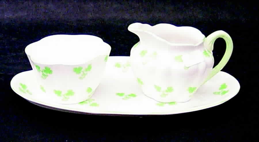 Shamrock (Dainty) Individual Creamer & Open Sugar W/Tray by Shelley-1