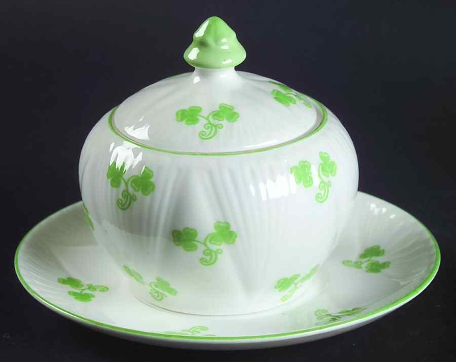 Shamrock (Dainty) Mustard & Lid with Underplate by Shelley-1